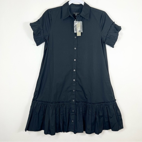 J. Crew Amelia Cotton Poplin Shirt Dress in Black Size XXS Mini Ruffled - Picture 5 of 12